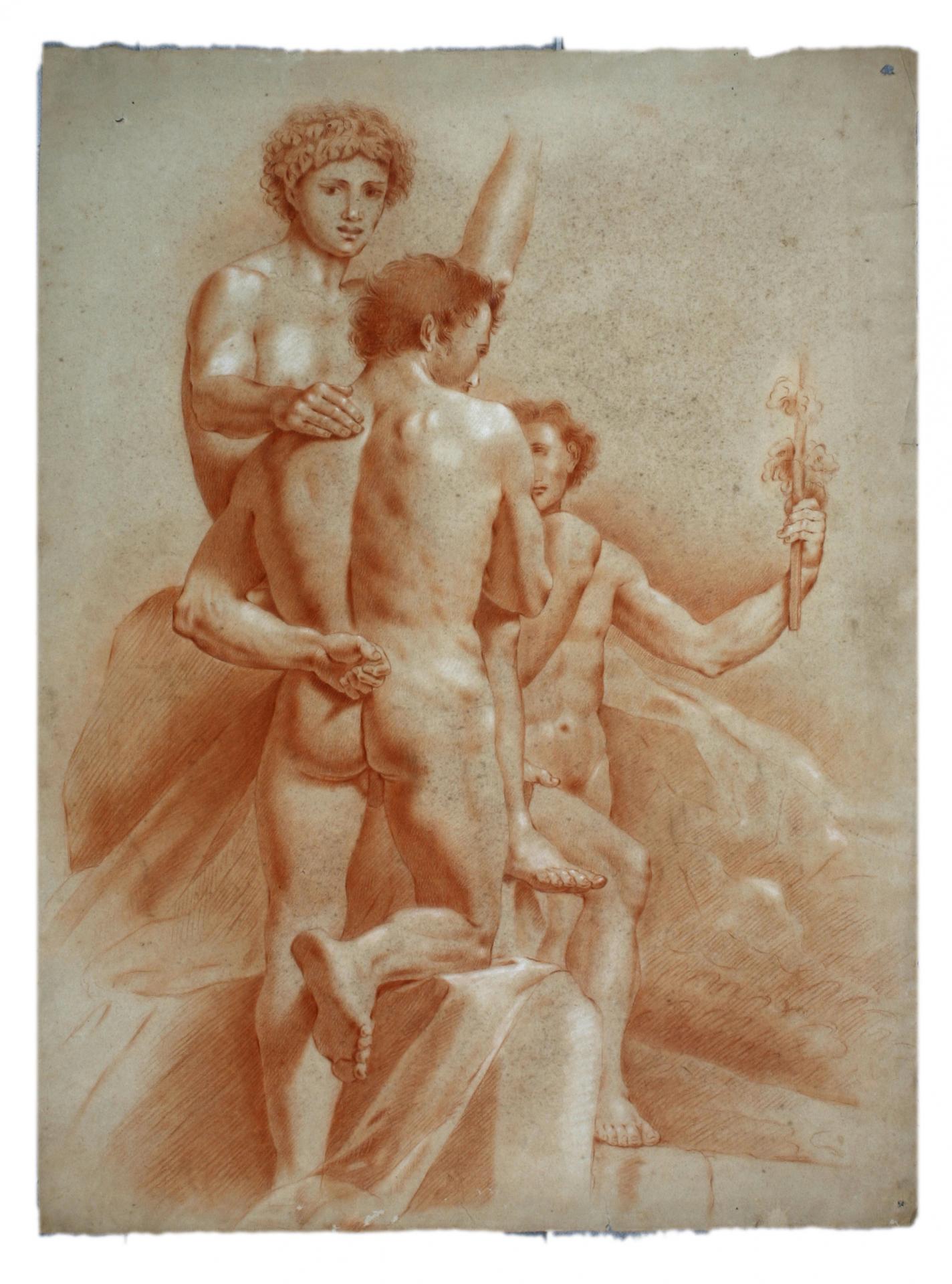 Tres hombres desnudos abrazados