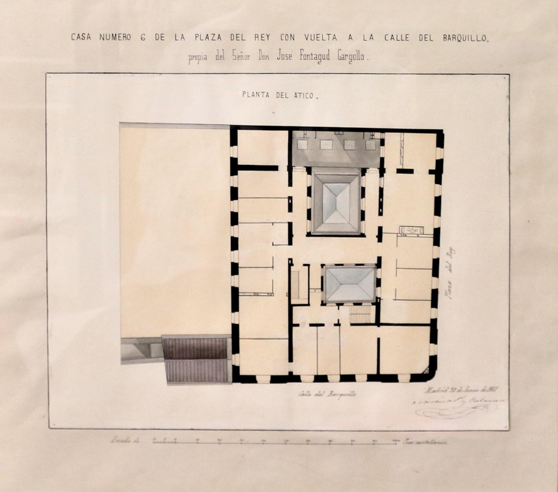 Casa nº6 de la Plaza del Rey con vuelta a la calle del Barquillo (planta del ático).