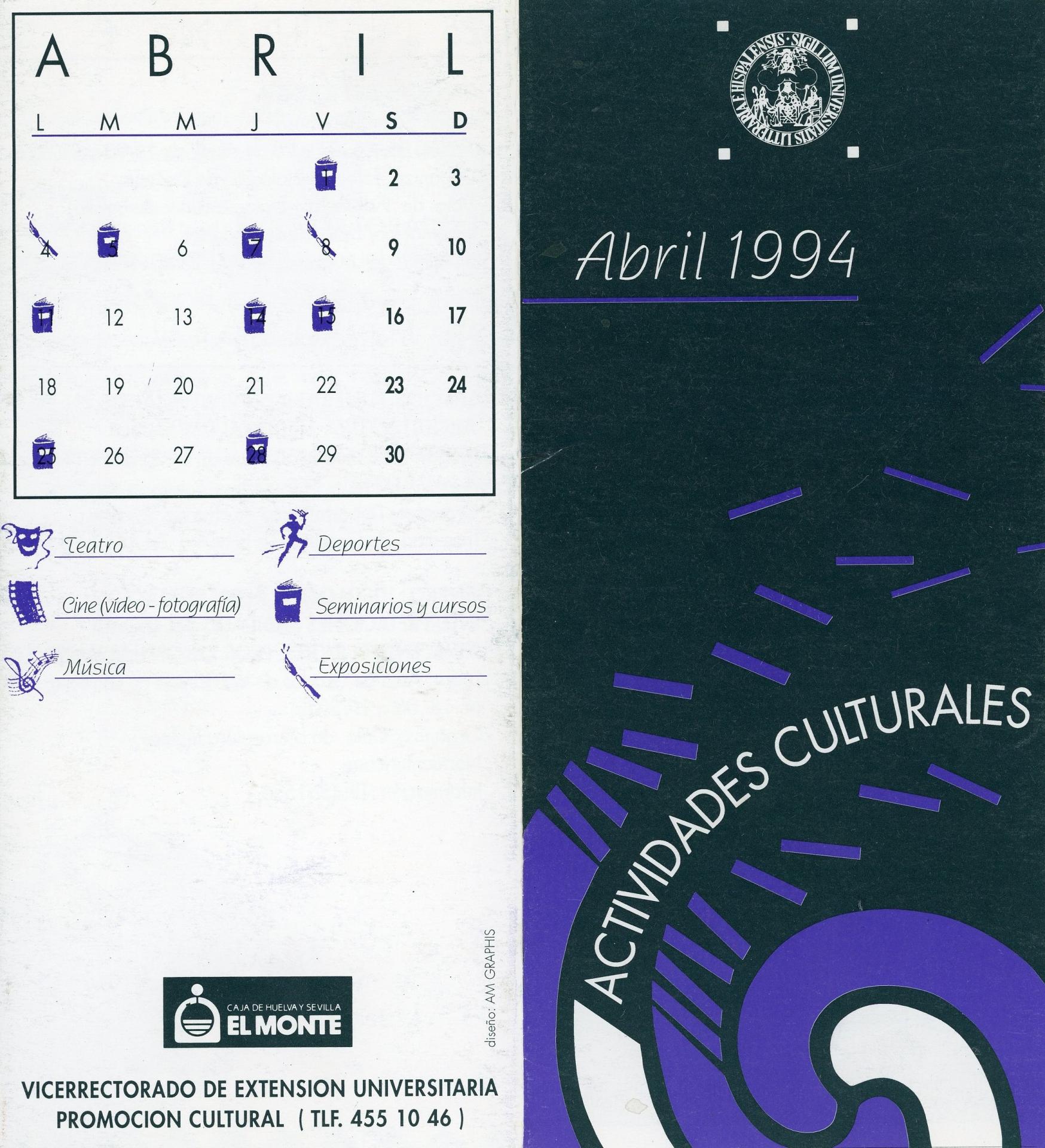 Folleto con programación del Vicerrectorado de Extensión Universitaria Promoción Cultural. Universidad de Sevilla
