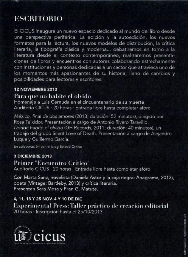 Postal con programación cultural del Centro de Iniciativas Culturales de la Universidad de Sevilla