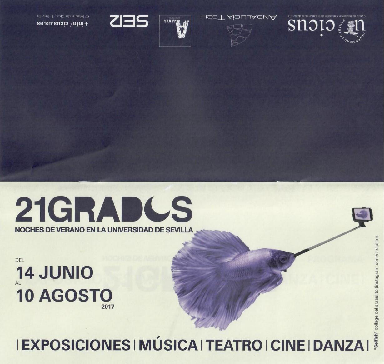 Folleto con la programación de 21 GRADOS, Noches de verano en la Universidad de Sevilla