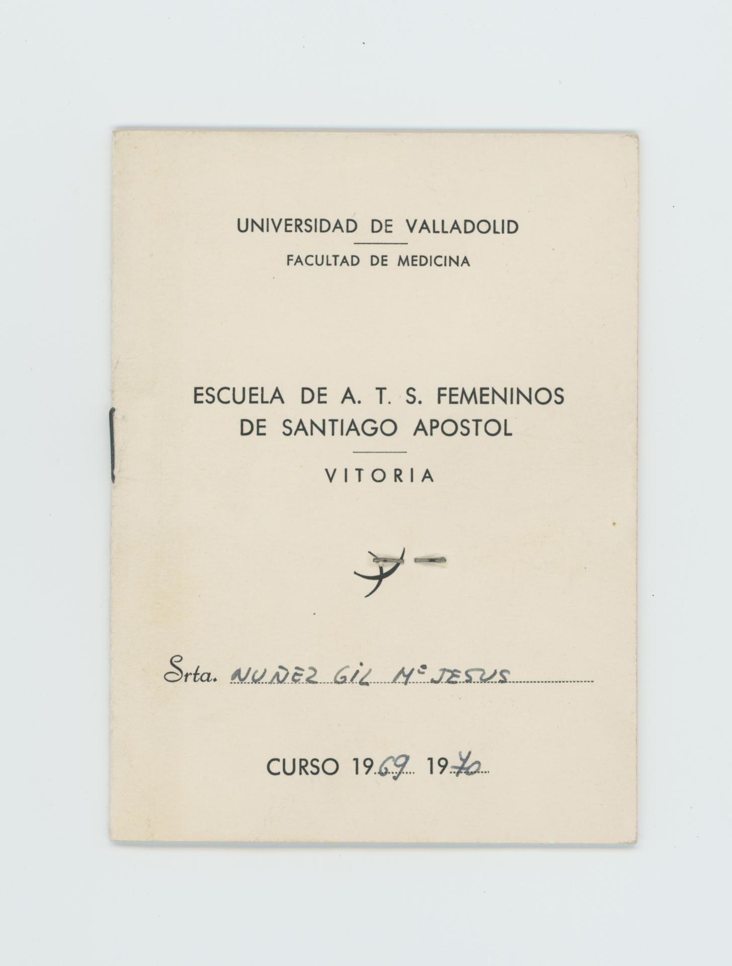 Cartilla de la Escuela de A.T.S. Femeninos de Santiago Apóstol (Vitoria)